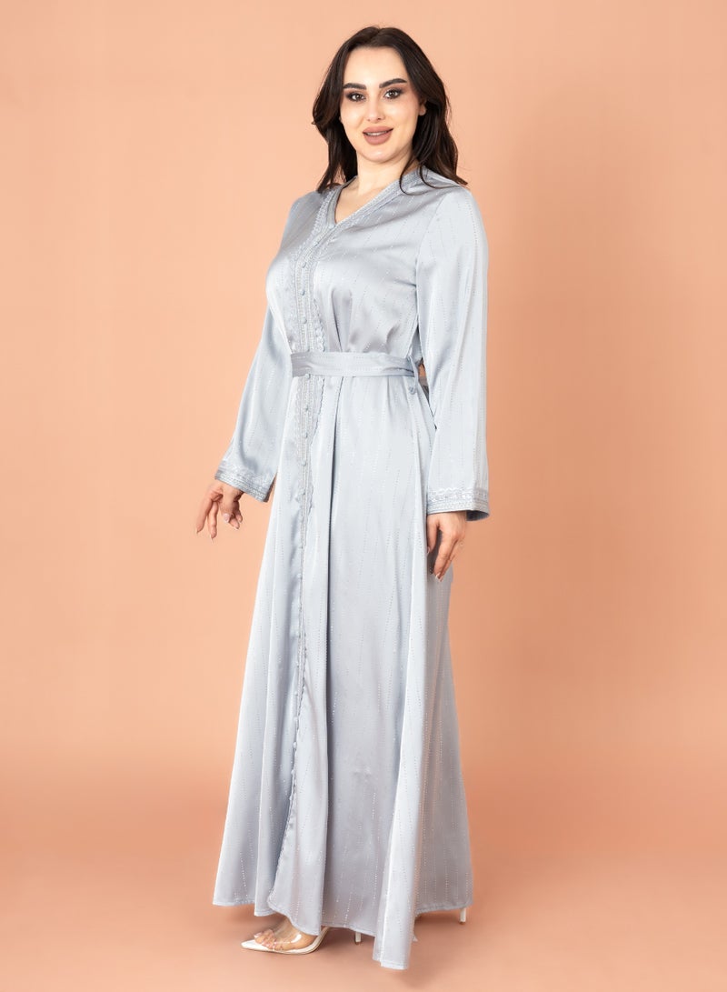 اكسا جلابية فخمة عنق مثلث رمادي - Image 3