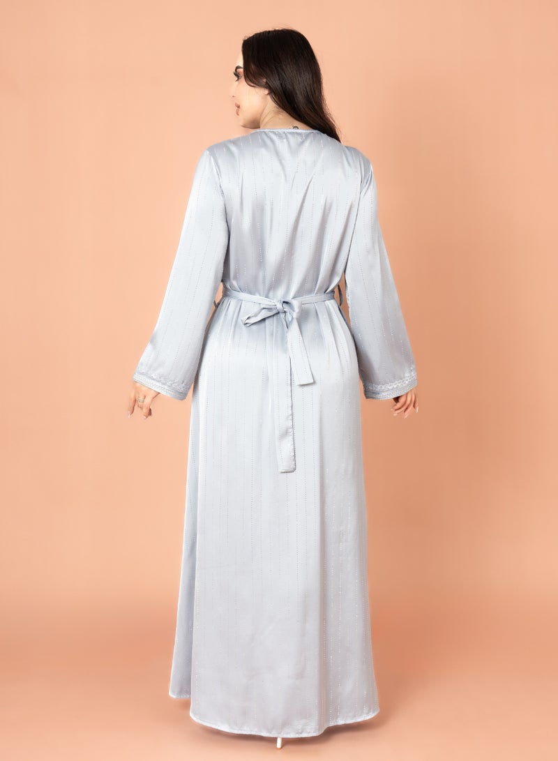 اكسا جلابية فخمة عنق مثلث رمادي - Image 4