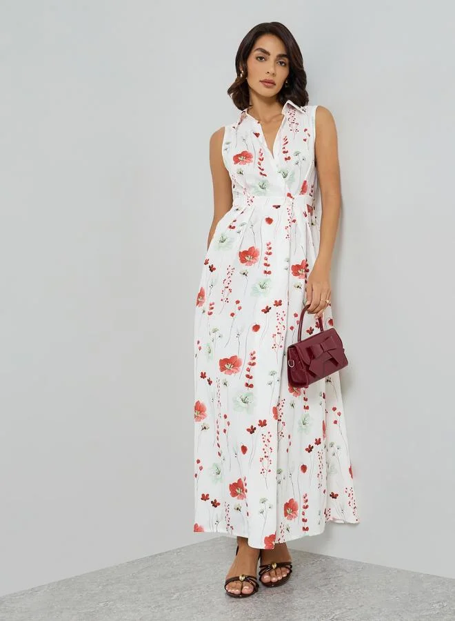Take Two Floral Print Sleeveless A-Line Maxi Dress