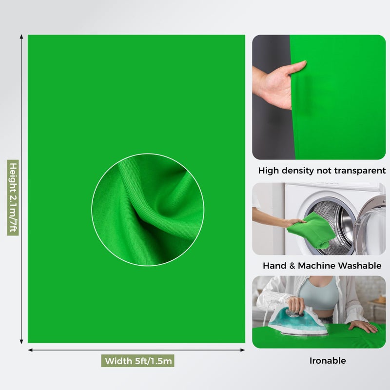 EMART Green Screen Backdrop Kit with Reverse Folding Base, 5x6.5ft Photo Greenscreen Background with Portable T-Shape Stand and 6 Clamps for Photography, Photoshoot, Studio Video Recording, Streaming - Image 3