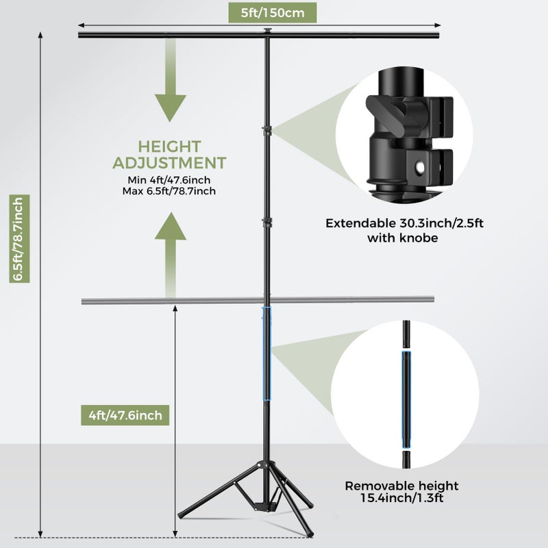 EMART Green Screen Backdrop Kit with Reverse Folding Base, 5x6.5ft Photo Greenscreen Background with Portable T-Shape Stand and 6 Clamps for Photography, Photoshoot, Studio Video Recording, Streaming - Image 4