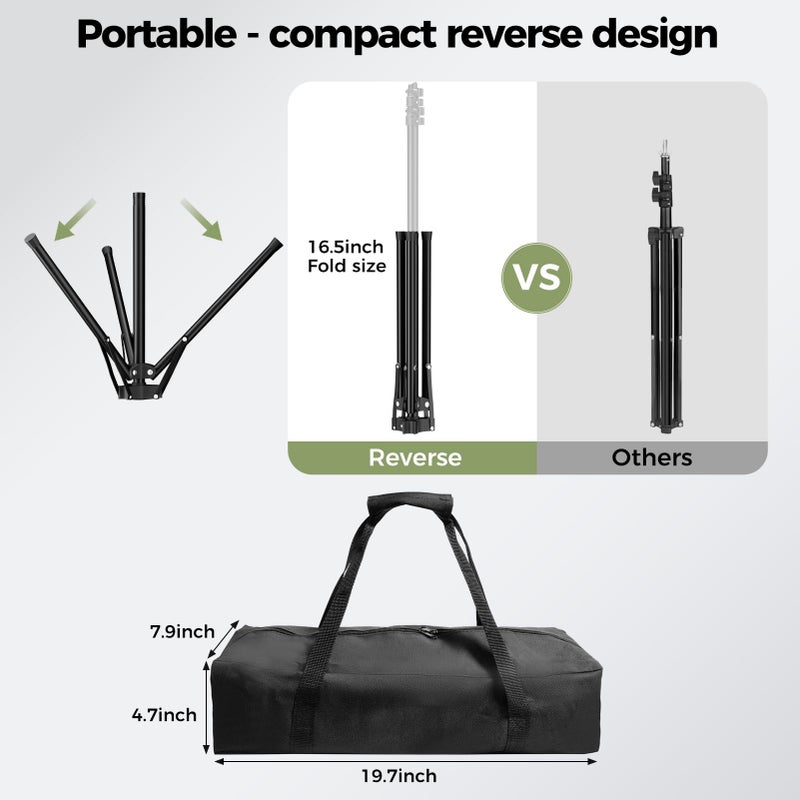 EMART Green Screen Backdrop Kit with Reverse Folding Base, 5x6.5ft Photo Greenscreen Background with Portable T-Shape Stand and 6 Clamps for Photography, Photoshoot, Studio Video Recording, Streaming - Image 2
