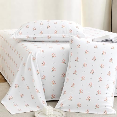 Plumora Double Bed Cotton Bedsheet Queen Size 90x100, 100% Pure Cotton Bed Sheet with 2 Pillow Covers, 240 TC Soft Breathable Floral Design – (Citrus Breeze) - Image 1