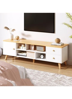 Light Wood TV Stand with Open Shelving and Low Height for Modern Entertainment Centers