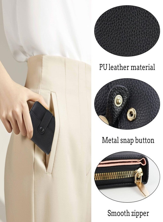 Feelorna Small Wallet for Women, Fashion PU Leather Wallets with Zipper Coin Pocket, Portable Bifold Credit Card Wallet with ID Window and Multi Card Slots (Black) - Image 3