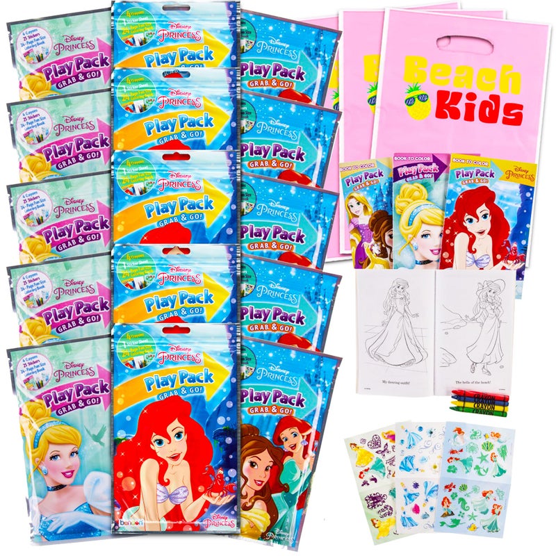 Bendon Set Of 15 Princess Play Packs Fun Party Favors Coloring Book Crayons Stickers Plus Loot Bags Door Hanger - Image 2