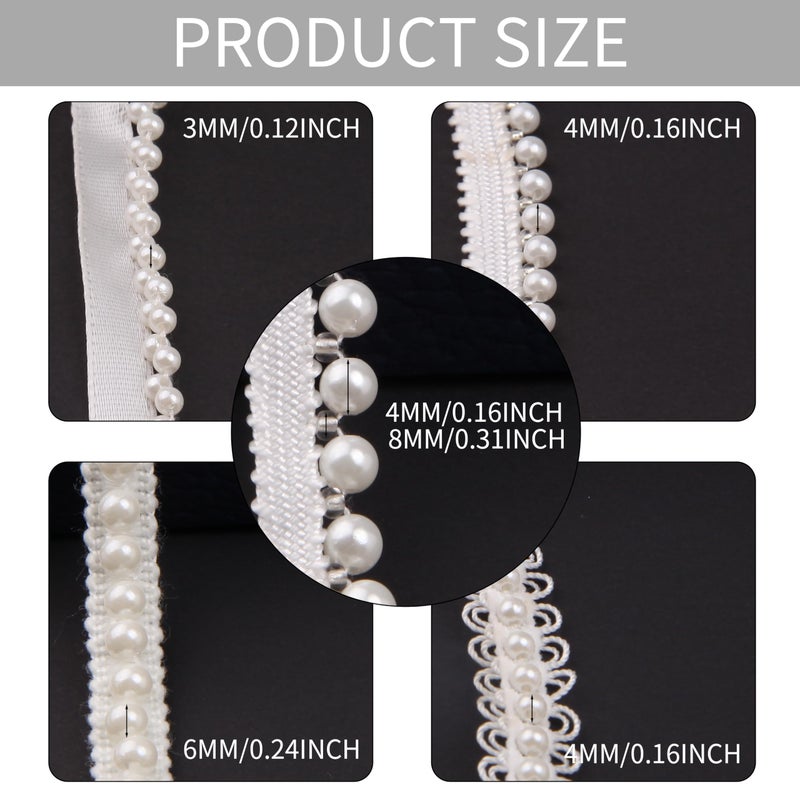 HLTOO 5 Yards Pearls Lace Ribbon Trim, White Beaded Fringe Trim Applique, for Sewing Clothing, Curtains, Wedding Decoration, Bridal Dress, Belt, Headwear, 5 Styles - Image 2