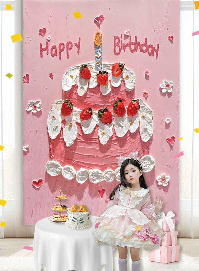 Oil Painting Style Birthday Cake Background Hanging Cloth Birthday Party Background Decoration Scene Arrangement 100×150cm