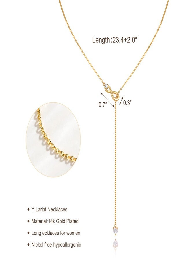 MPRAINBOW 18k Gold Plated Lariat Necklace - Long Layered Y‑Shaped Drop Choker, Dainty Trendy Jewelry,Simple Hypoallergenic Adjustable Chain, Gift for Her Women Summer Birthday Wedding Prom Holiday Party - Image 4