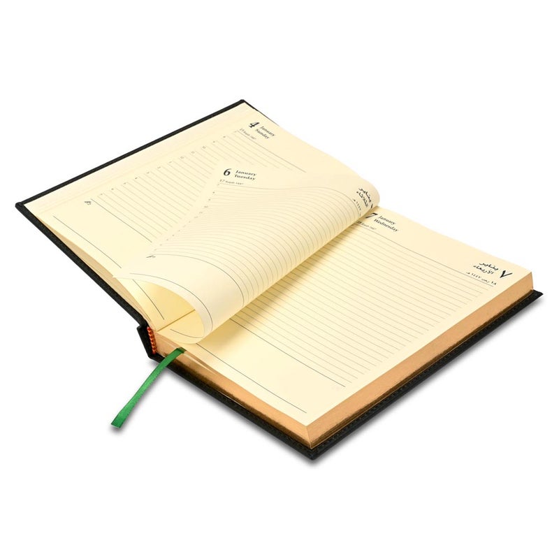 FIS مفكرة FIS 2026 الذهبية A5، 148x210 مم، غلاف إيطالي PU مبطن من جانب واحد، حواف مطلية بالذهب وغلاف مخيط، عربي/إنجليزي، ورق إيطالي عاجي 70 جرام، غلاف أخضر-FSDI26AEG26GR - Image 4