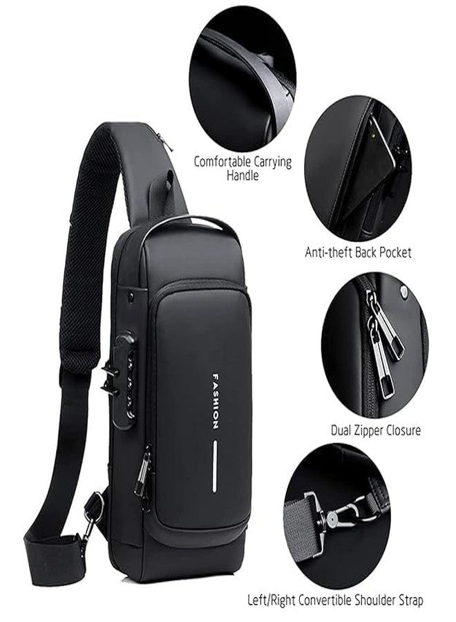 AB SALES Men's Waterproof Shoulder Bag with USB Charging Port, Anti-Theft Sling Backpack, Reflective Strip, Multi-Pocket Crossbody for Tablet, Travel, Outdoor, Business (Black) - Image 4