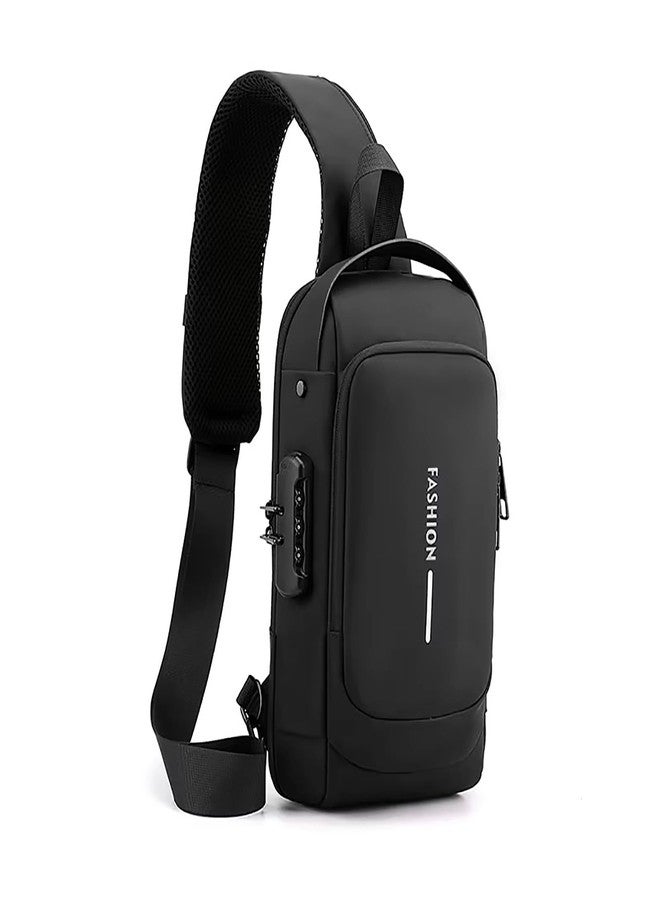 AB SALES Men's Waterproof Shoulder Bag with USB Charging Port, Anti-Theft Sling Backpack, Reflective Strip, Multi-Pocket Crossbody for Tablet, Travel, Outdoor, Business (Black) - Image 1