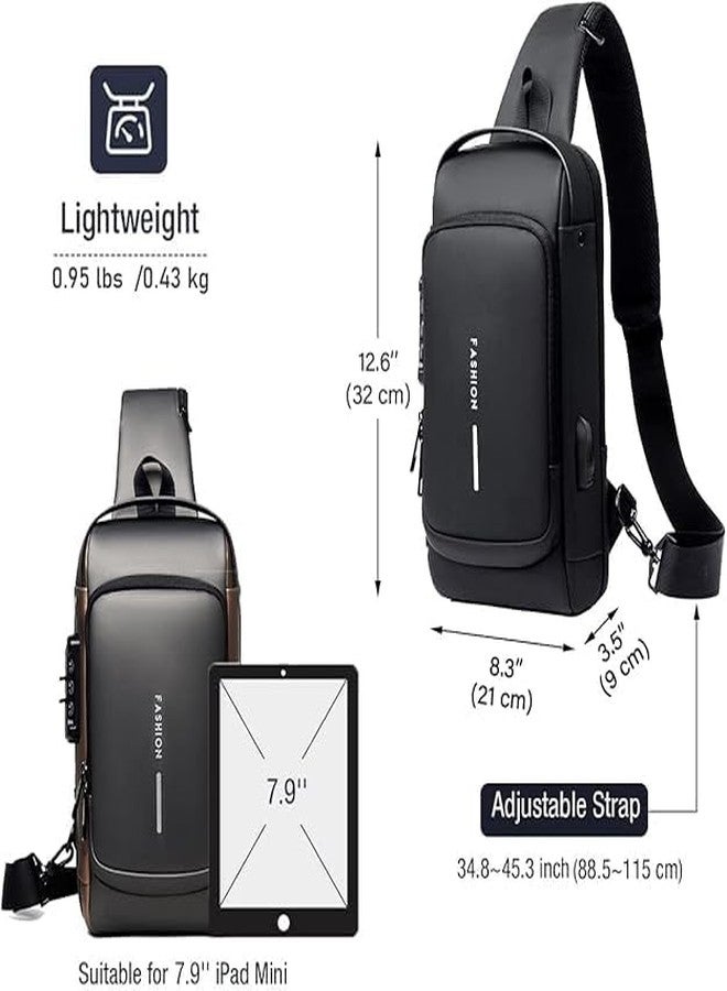 AB SALES Men's Waterproof Shoulder Bag with USB Charging Port, Anti-Theft Sling Backpack, Reflective Strip, Multi-Pocket Crossbody for Tablet, Travel, Outdoor, Business (Black) - Image 2