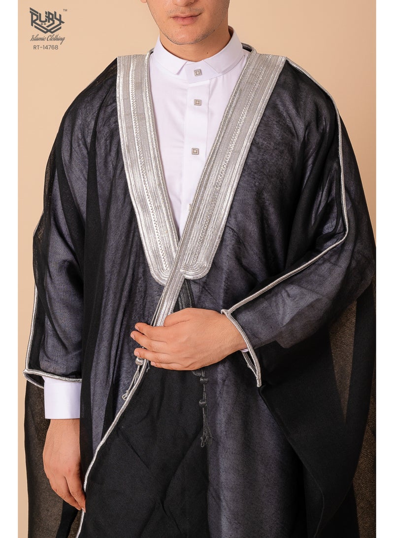 روبي للملابس الإسلامية بشت رجالي، ملابس إسلامية، كيمونو، عبايات فضفاضة، قفطان شيفون مطرّز بأكمام طويلة، ثوب دبي للارتداء الرسمي والكاجوال (مقاس واحد) - Image 1