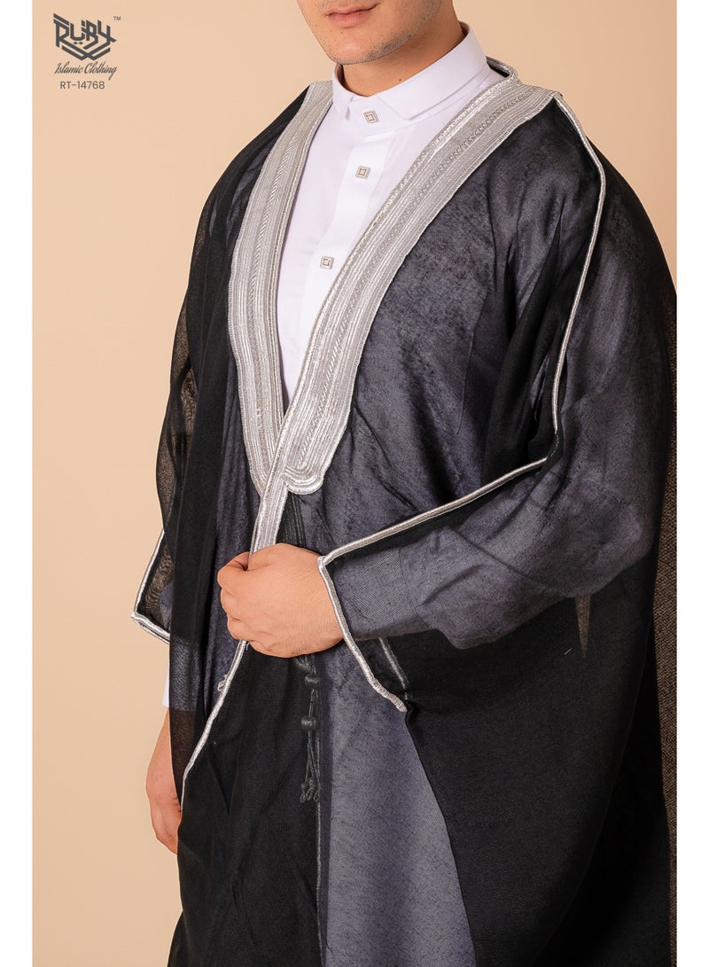 روبي للملابس الإسلامية بشت رجالي، ملابس إسلامية، كيمونو، عبايات فضفاضة، قفطان شيفون مطرّز بأكمام طويلة، ثوب دبي للارتداء الرسمي والكاجوال (مقاس واحد) - Image 2
