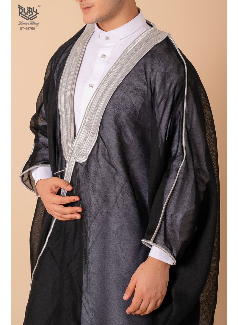 روبي للملابس الإسلامية بشت رجالي، ملابس إسلامية، كيمونو، عبايات فضفاضة، قفطان شيفون مطرّز بأكمام طويلة، ثوب دبي للارتداء الرسمي والكاجوال (مقاس واحد) - Image 3