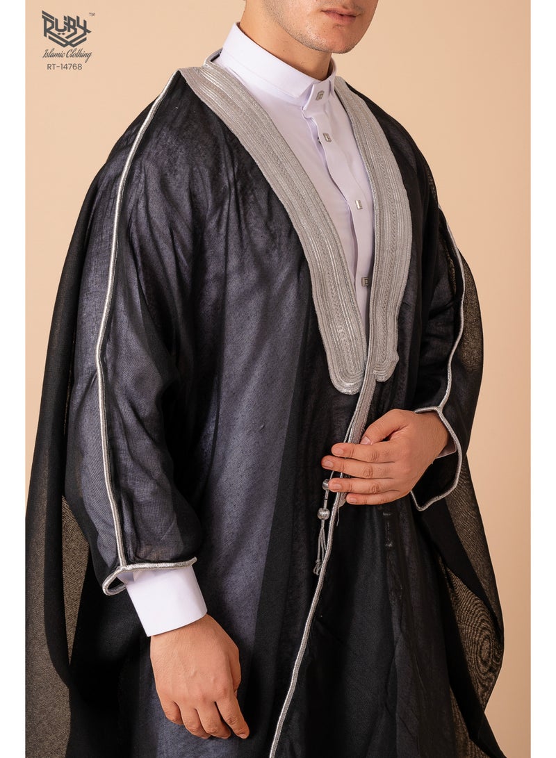 روبي للملابس الإسلامية بشت رجالي، ملابس إسلامية، كيمونو، عبايات فضفاضة، قفطان شيفون مطرّز بأكمام طويلة، ثوب دبي للارتداء الرسمي والكاجوال (مقاس واحد) - Image 4