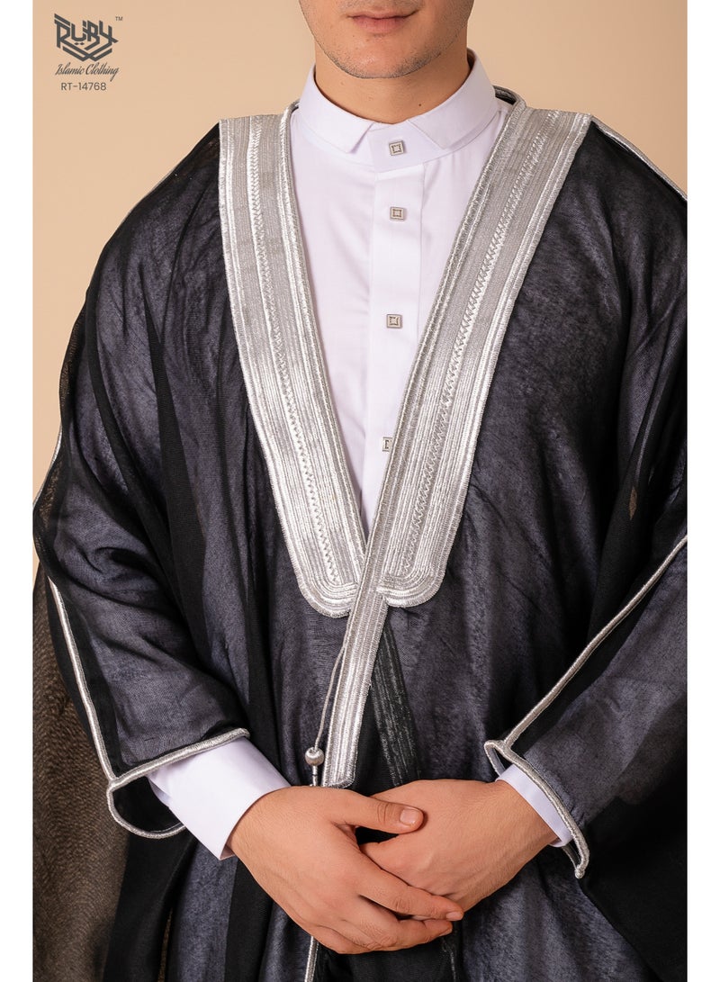 روبي للملابس الإسلامية بشت رجالي، ملابس إسلامية، كيمونو، عبايات فضفاضة، قفطان شيفون مطرّز بأكمام طويلة، ثوب دبي للارتداء الرسمي والكاجوال (مقاس واحد) - Image 5