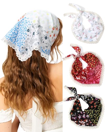 Molans 3Pcs Floral Head Scarf, Chiffon Hair Bandanas Kerchief, Vintage Boho Hair Scarf for Women Girls - Image 1