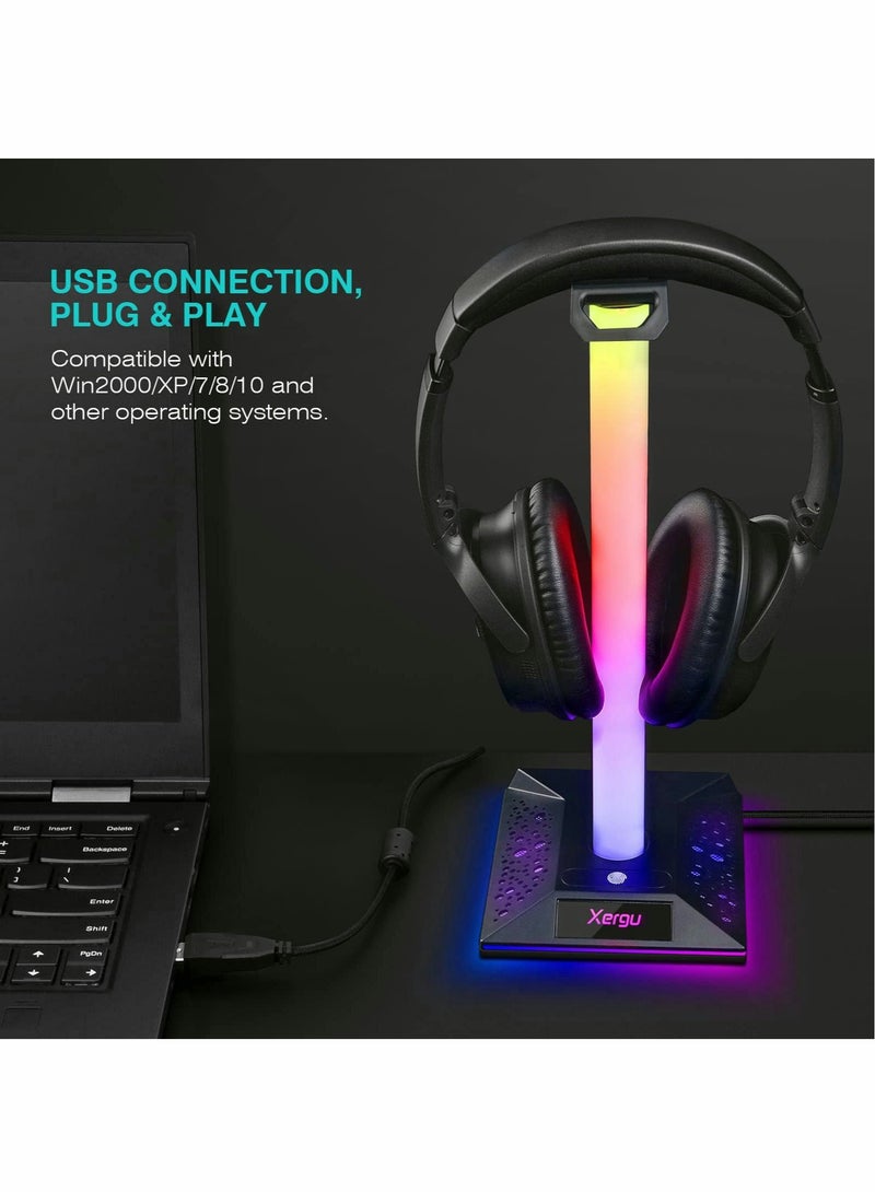 Excefore RGB Gaming Headphone Stand - Headset Stand with 3.5mm AUX and 2 USB Ports, Headset Holder Headphones Hanger Base for Gamers Desktop Table Game Earphone Accessories  - Image 2