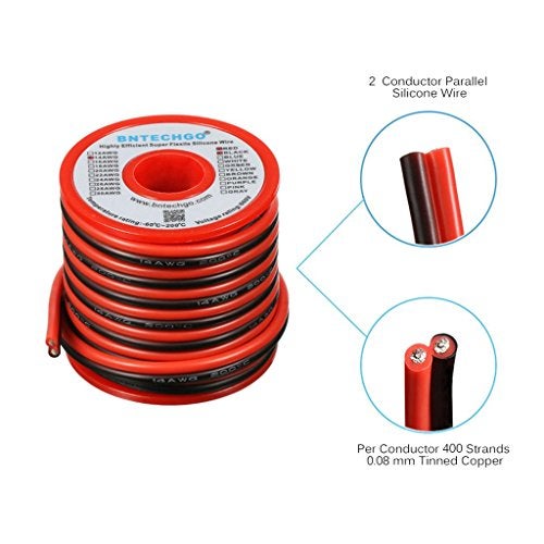 BNTECHGO 14 Gauge Flexible 2 Conductor Parallel Silicone Wire Spool Red Black High Resistant 200 deg C 600V for Single Color LED Strip Extension Cable Cord,Model,20ft Stranded Tinned Copper Wire - Image 2