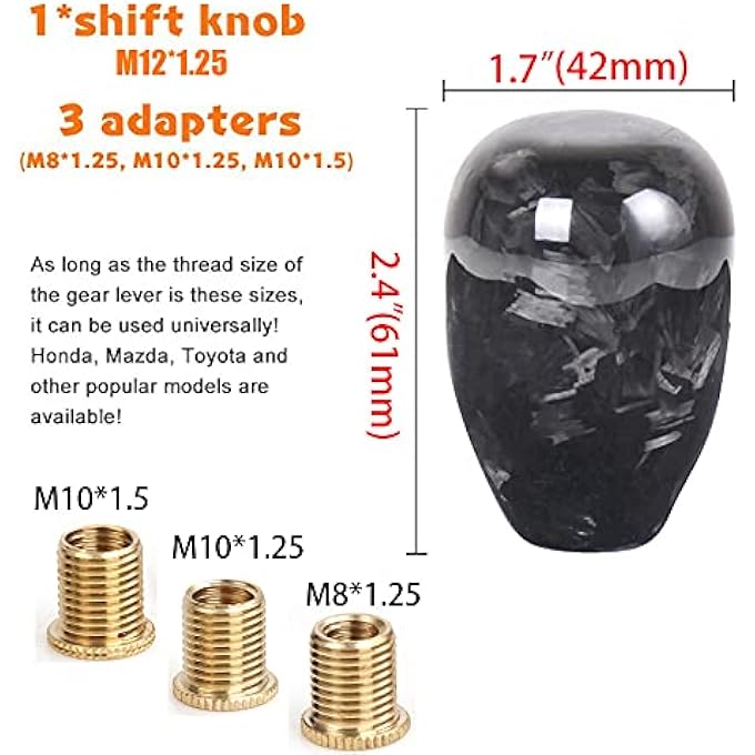 rayihni muge racing Forged Real Carbon Fiber Shift Knob Gear Shifter Knobs Universal Shifter for Most ManualAutomatic Car with 3 Adapters - Image 3