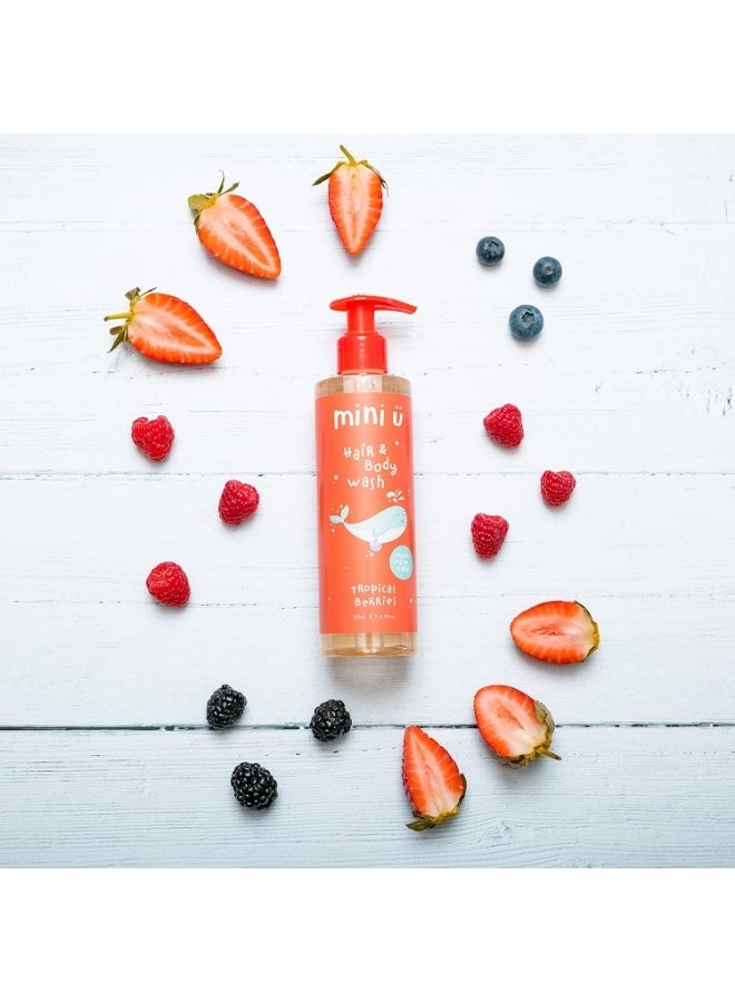 Mini U Tropical Berries Hair & Body Wash Yellow For Children And Newborns, 2-In-1 Kids Hair And Body Wash With Organic Aloe Vera, Naturally Derived, Made In UK, Vegan, Cruelty Free, Gluten Free, Soy Free, Dairy Free, No Microplastics - Image 2