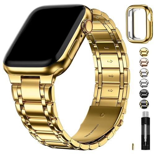 Fullmosa Bands Compatible with Apple Watch Band 41mm 40mm 38mm Stainless Steel iWatch Band with Case for Apple Watch Series 9 8 7 6 5 4 3 2 1 SE321 Golden - Image 1