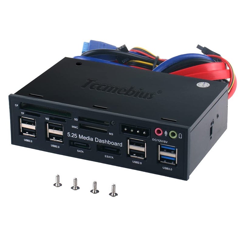 Tccmebius TCCQL5E 525 Inch PC Multifunction Dashboard Media Front Panel with SATA eSATA Dual USB 30 6 Port USB 20 Audio Ports and Fiveinone Card Reader