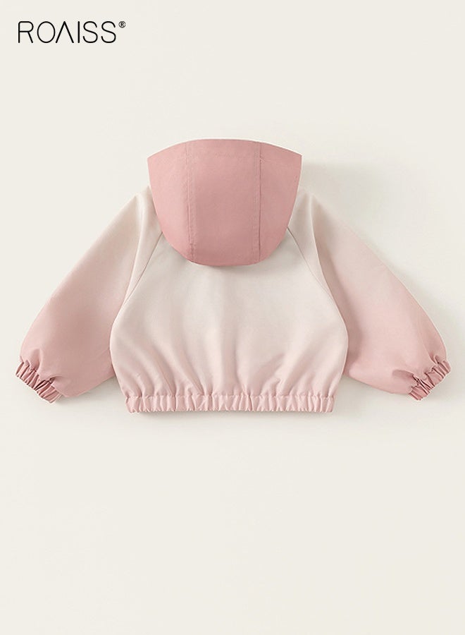 roaiss Girls Outdoor Jacket with Gradient Color, Zip Up Long Sleeve Hoodie Jacket, Windproof Jacket with 2 Side Pockets, Stylish Comfortable Hooded Coat for Girls, Suitable for Daily Wear, School and Outdoor Activities - Image 2