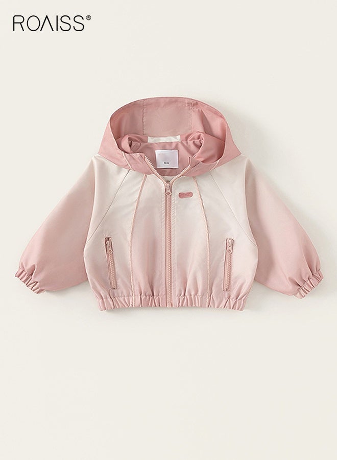 roaiss Girls Outdoor Jacket with Gradient Color, Zip Up Long Sleeve Hoodie Jacket, Windproof Jacket with 2 Side Pockets, Stylish Comfortable Hooded Coat for Girls, Suitable for Daily Wear, School and Outdoor Activities - Image 1