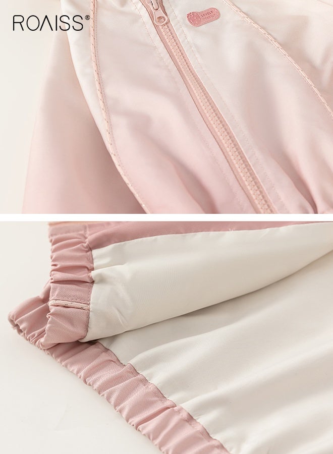 roaiss Girls Outdoor Jacket with Gradient Color, Zip Up Long Sleeve Hoodie Jacket, Windproof Jacket with 2 Side Pockets, Stylish Comfortable Hooded Coat for Girls, Suitable for Daily Wear, School and Outdoor Activities - Image 3