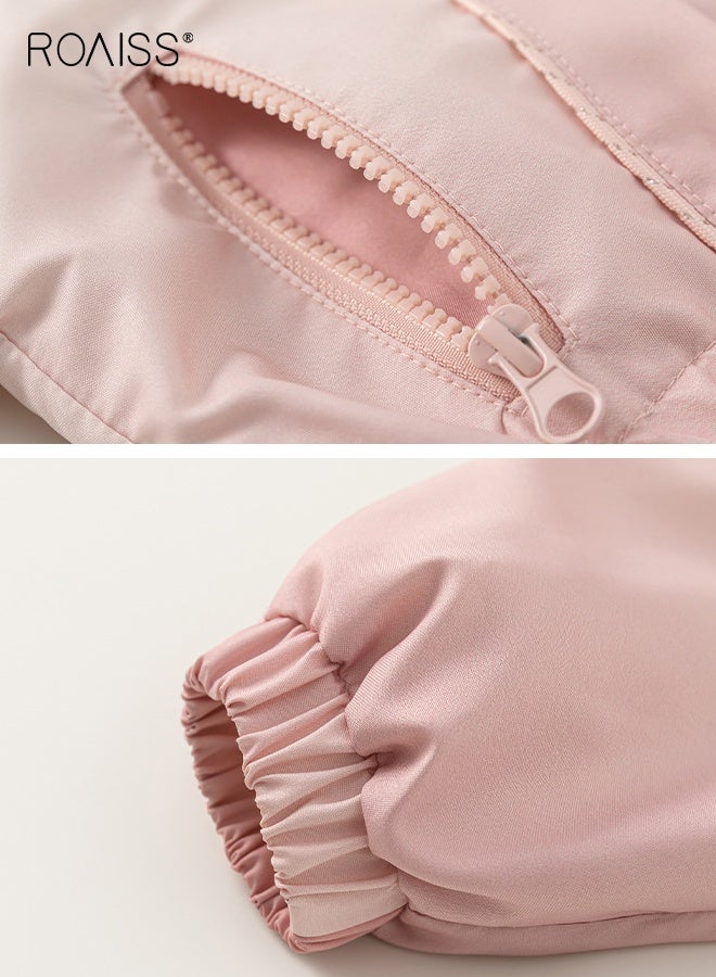 roaiss Girls Outdoor Jacket with Gradient Color, Zip Up Long Sleeve Hoodie Jacket, Windproof Jacket with 2 Side Pockets, Stylish Comfortable Hooded Coat for Girls, Suitable for Daily Wear, School and Outdoor Activities - Image 4