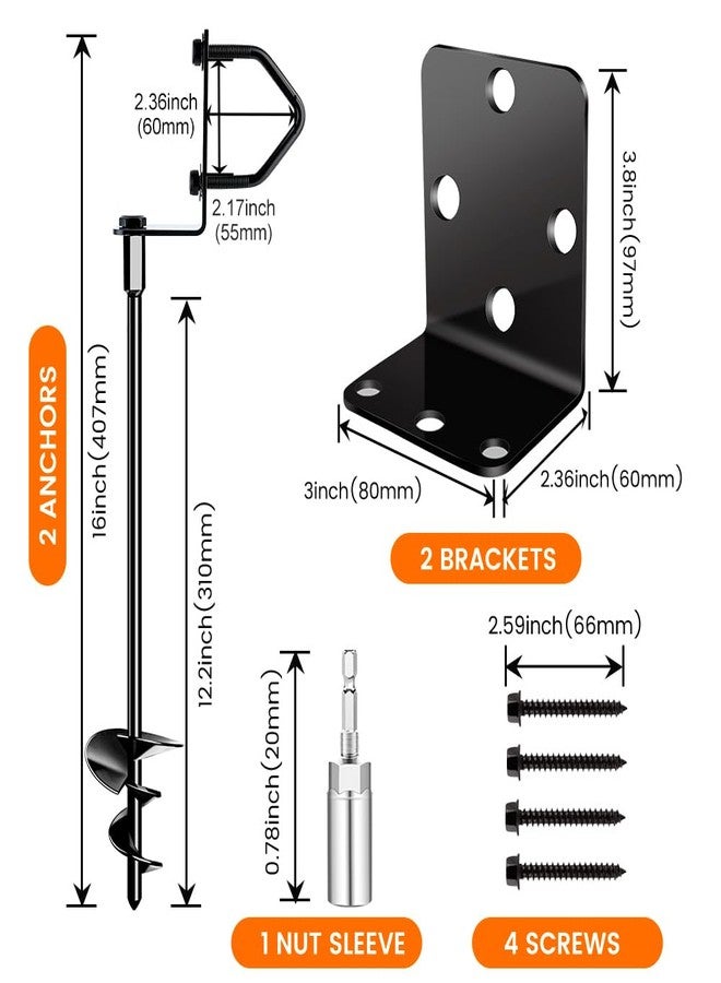 Pamofuper Ground Anchors Screw in 14" Set of 2 Trampoline Stakes Heavy Duty Mobile Home Anchors - Storage Shed Anchors - Swing Set Anchors - Playset Anchors (2 x 14inch) - Image 5