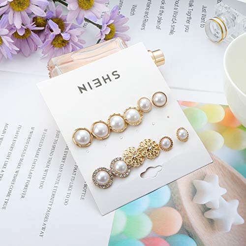 LOYALLOOK 63 Pairs Assorted Multiple Stud Earrings for Women Simple Cute Flower Big Hoop Earrings Moon Geometric Leaf Arrow Bow CZ Ball Heart Faux Pearl Earrings Set (63 pairs a set) - Image 3
