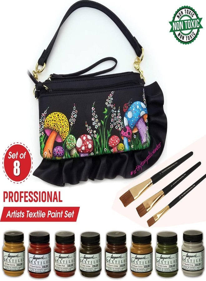 Positive Art Jacquard Fabric Earth Paint Color 8-Set 2.25-oz, Raw Sienna, Burnt Sienna, Mars Red, Raw Umber, Burnt Umber, Brown Ochre, Terre Verte, and Neutral Gray., with 3 Brushes - Image 2