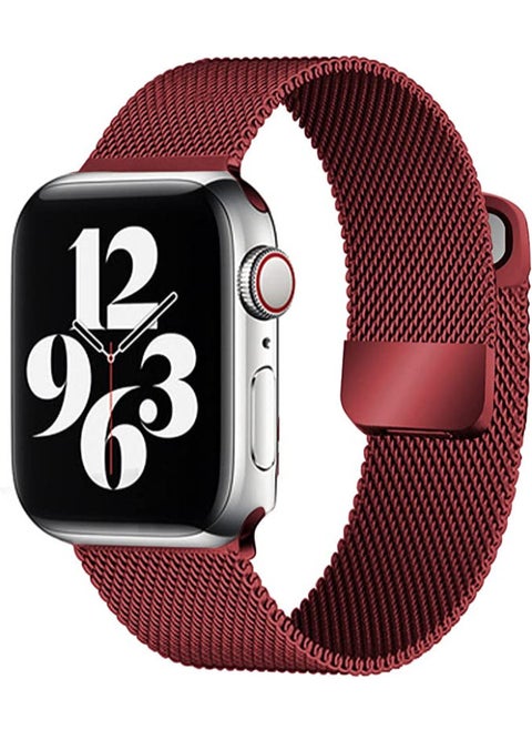 Milanese Loop Stainless Steel Strap With Magnetic Clasp For Apple Watch  42mm / 44mm / 45mm Apple Watch Strap For Apple Watch Series 7 / 6 / SE / 5 / 4 / 3 / 2 / 1 Red
