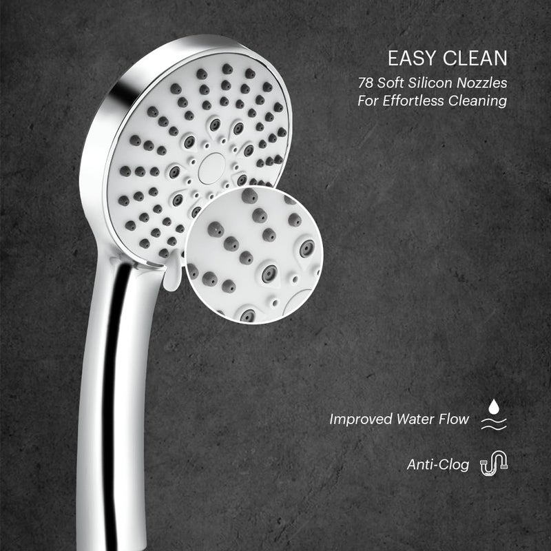 Johnson Bathrooms Johnson Hydra 5 Flow Hand Shower with 15mt Hose Hook 5in1 Multifunctional Handheld Round Shower HighPressure ABS Material Hand Shower 1 Year Warranty S0019CBBAMZ Chrome  - Image 4