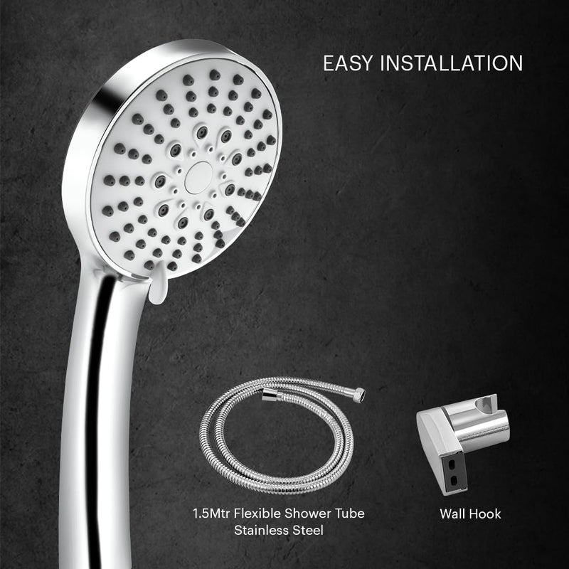 Johnson Bathrooms Johnson Hydra 5 Flow Hand Shower with 15mt Hose Hook 5in1 Multifunctional Handheld Round Shower HighPressure ABS Material Hand Shower 1 Year Warranty S0019CBBAMZ Chrome  - Image 5