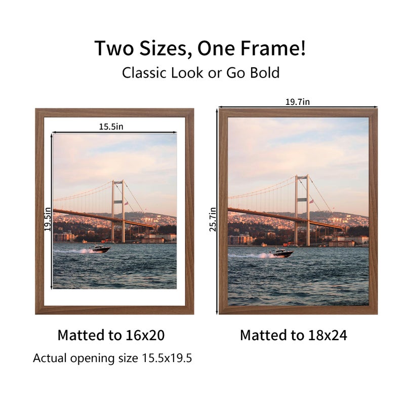 YESKAY 18x24 Picture Frame Brown Set of 3, Display Pictures 16x20 with Mat or 18 x 24 Without Mat, Poster Frames 18x24 for Wall Hanging Horizontal and Vertical - Image 3