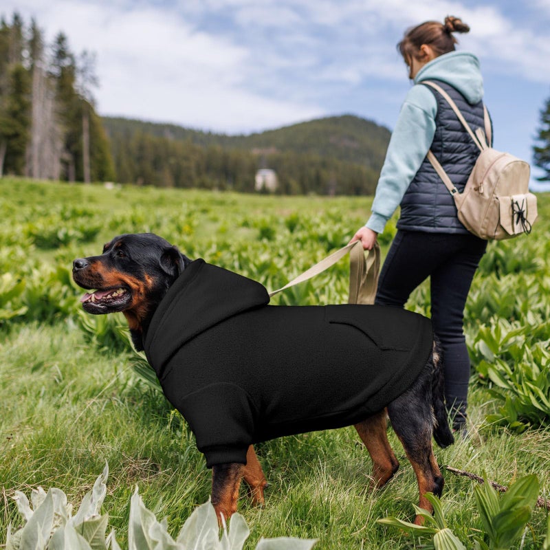 Waoduld Dog Sweaters for Large Dogs,Dog Hoodie,Warm Fleece Sweatshirt with Hood & Pocket,Leash Hole,Cozy Cold Weather Pet Clothes Sweater Hoodie for Large Dogs(Black,L) - Image 2