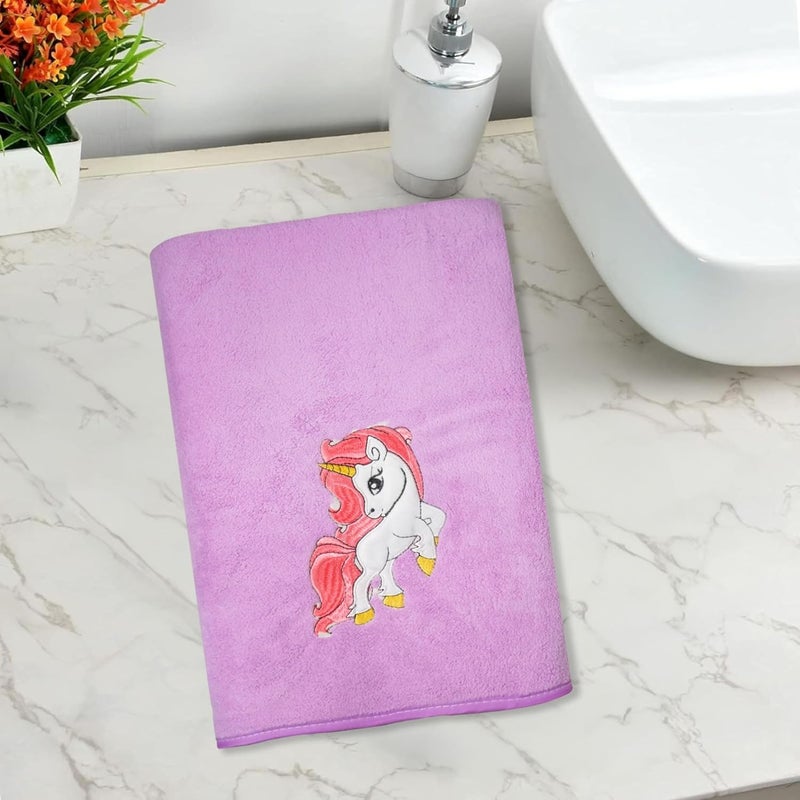 MAXOSHINE Microfiber Kids Bath Towels Quick Dry Super Absorbent Super Soft Bath Towel for Babies ToddlerBaby Towel for Boys and Girls Purple Unicorn Design Pack of 1