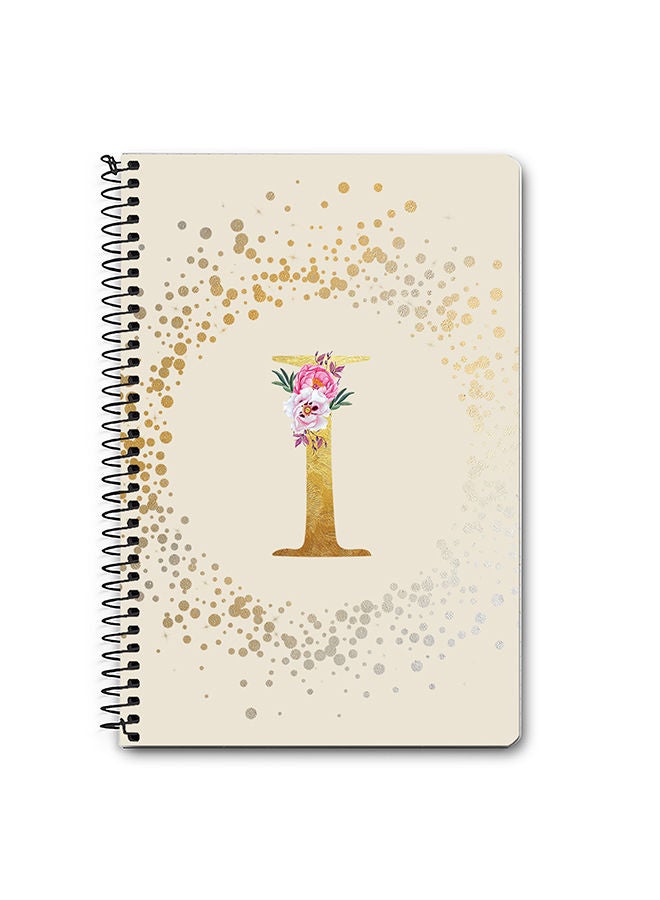 Designer A5 Spiral Notebook Memo Notepad Journal - Custom Monogram Initial Letter Floral Pattern Alphabet - I - Cream
