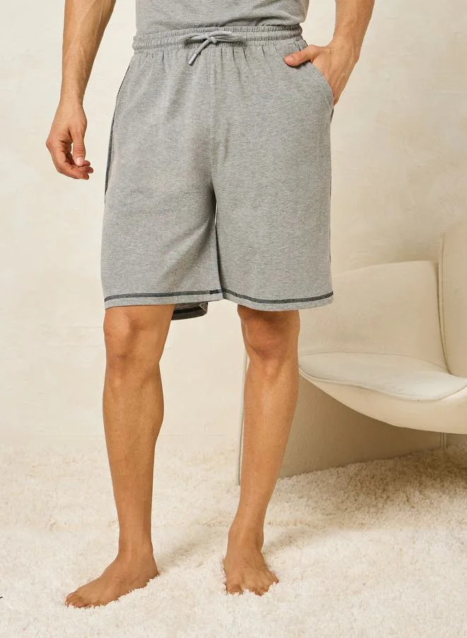 Styli Contrast Stitch Crew Neck T-Shirt & Shorts Set