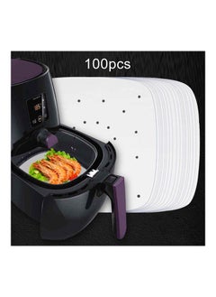 100-Piece Perforated Square Non-stick Air Frying Paper White 8.5cm
