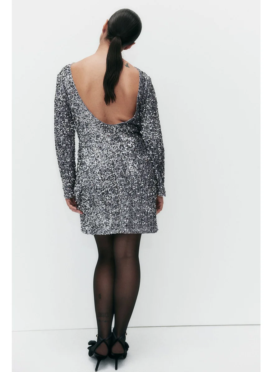 H&M Sequined Deep-Back Dress