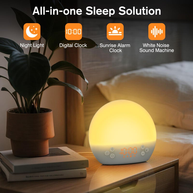 KEPLUG Wake Up Light Sunrise Alarm Clock,Digital Alarm Clocks Bedside Dimmable Night Light,White Noise Sound Machine 30 Soothing Sounds, Loud Alarm Clock for Heavy Sleepers Adults Kids,Ideal for Gift - Image 2