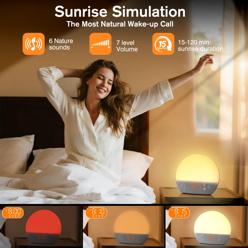 KEPLUG Wake Up Light Sunrise Alarm Clock,Digital Alarm Clocks Bedside Dimmable Night Light,White Noise Sound Machine 30 Soothing Sounds, Loud Alarm Clock for Heavy Sleepers Adults Kids,Ideal for Gift - Image 4