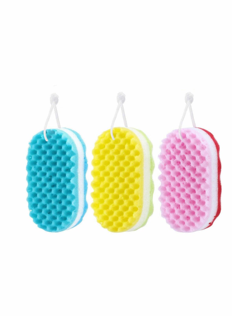 KASTWAVE Soft Bath Foam Sponge, Exfoliating Body Shower Sponge Double-Sided Fiber Sponges with 3 Different Colors Relaxing for Women Men Adults Kids Cleaning Supplies  - Image 1