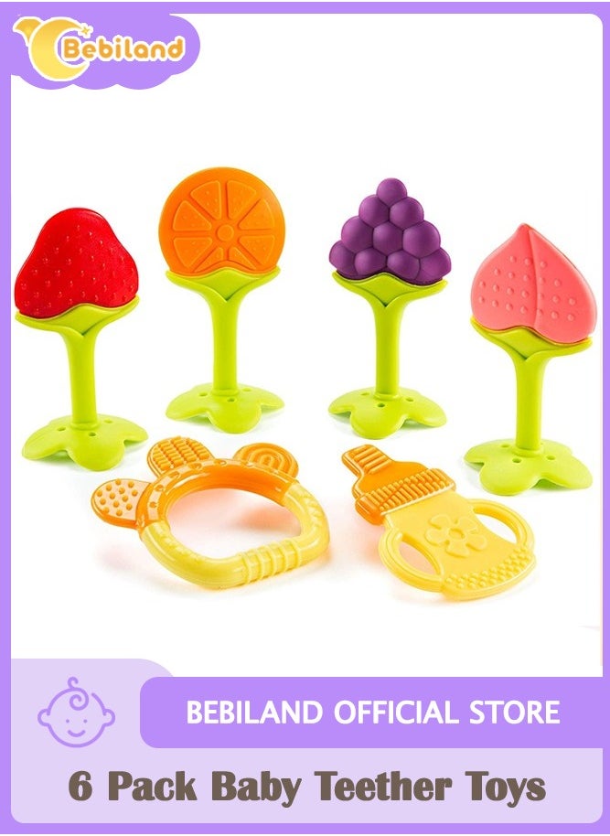 Bebiland - 6 Pack Baby Teether Toys, Newborn Infant Baby Teethers Freezer Safe Silicone Baby Teether Toys, Teething Toys for Babies 0-6 Months - Image 1